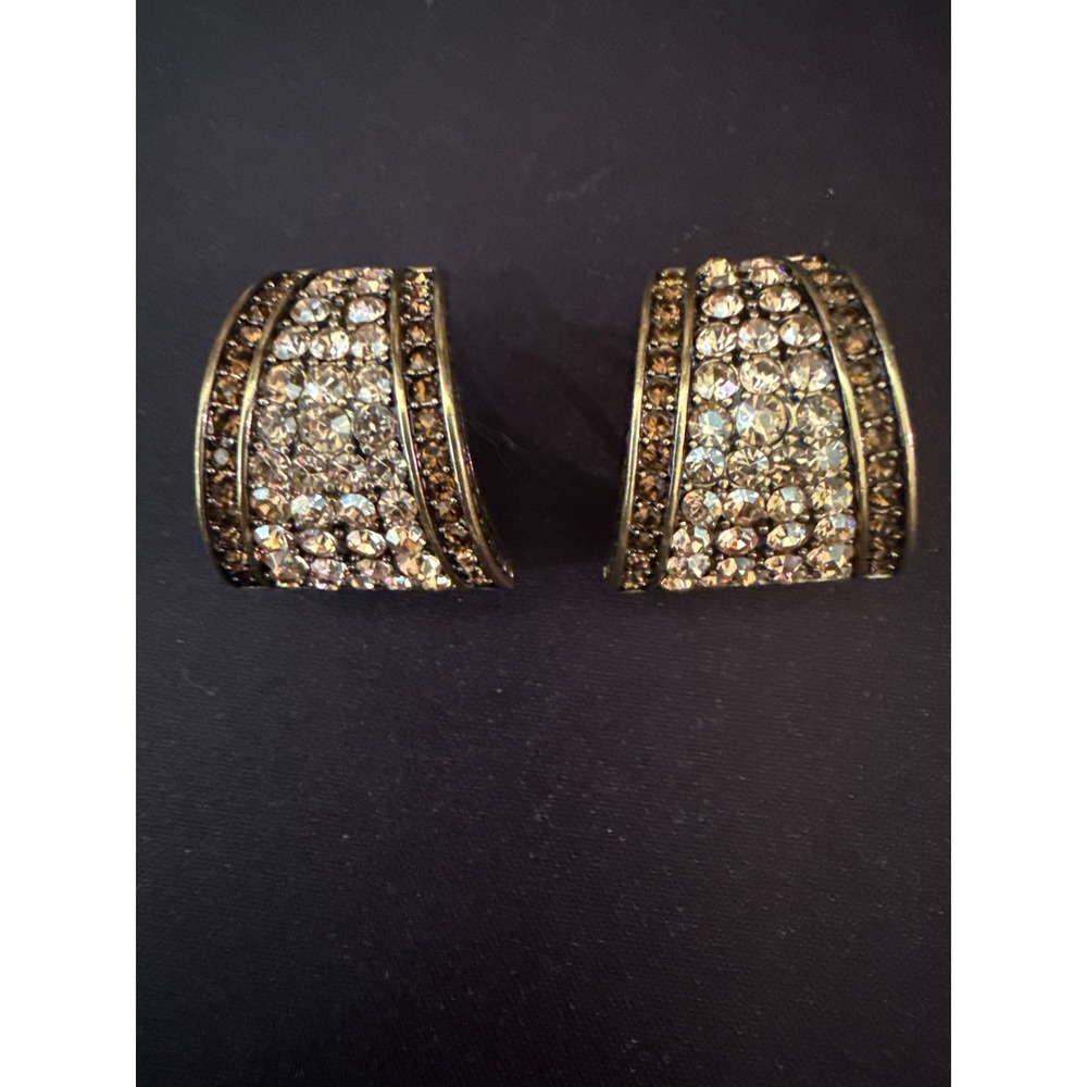 Heidi Daus Say It With Style Crystal J-Hoop Omega‎ Back Earrings Bronzetone